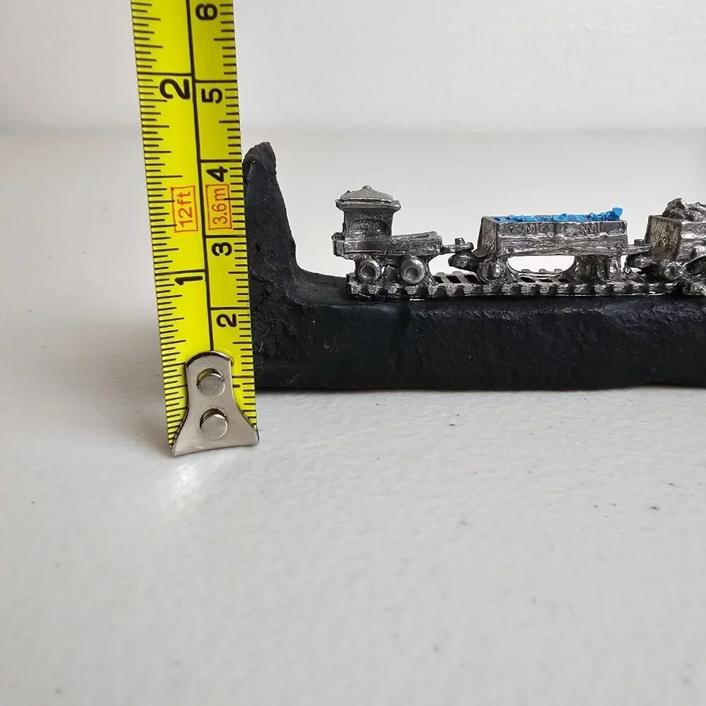 Vintage Railroad Spike Train Sculpture Pewter Mini Train Locomotive Ore Car Deco - Picture 6 of 6